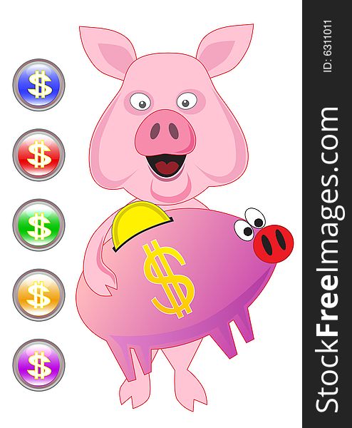Pig vector drawing pigs with the money and computer icons. Pig vector drawing pigs with the money and computer icons