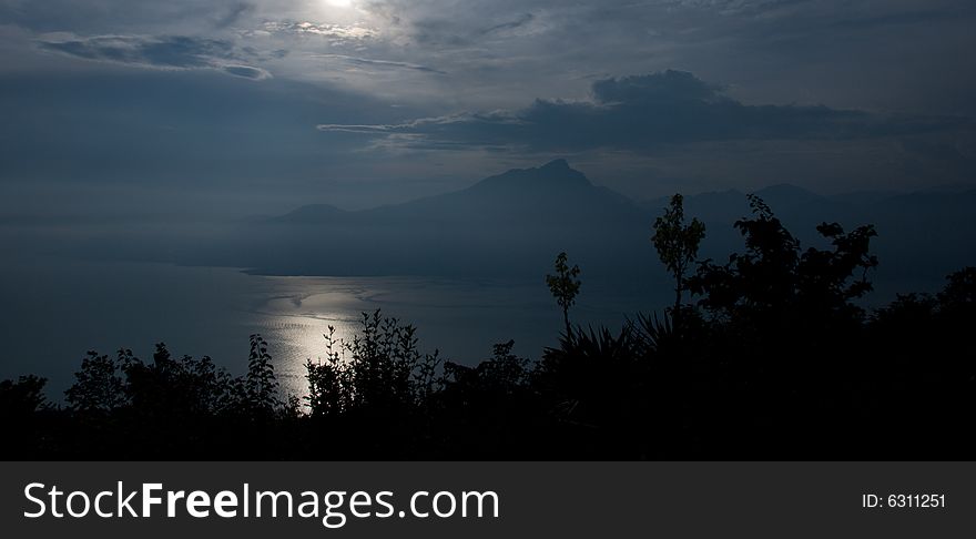 Garda lake at evening in Italy, Europe