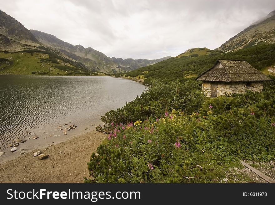 Mountain lake in Polish Tatra mountains in summer