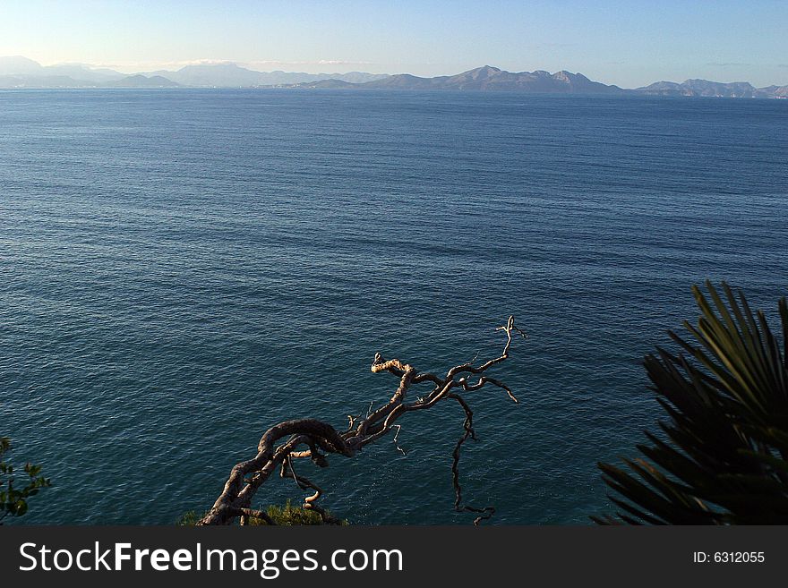 The meditarrenean sea and the other side of a bay in Majorca in Spain