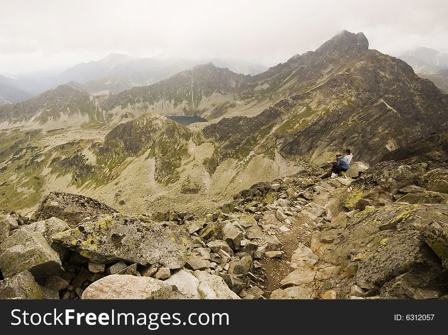 View of Polish Tatra mountains from the top of Kozi Wierch