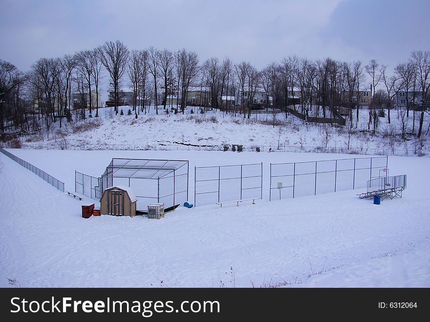 Baseball Field covered with snow. Baseball Field covered with snow