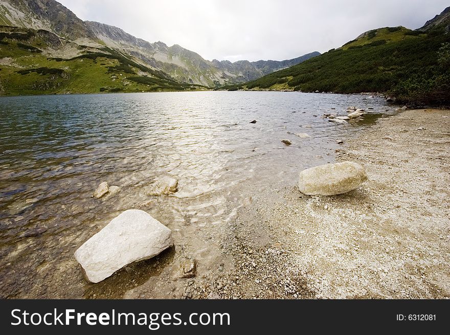 Mountain lake in Polish Tatra mountains in summer
