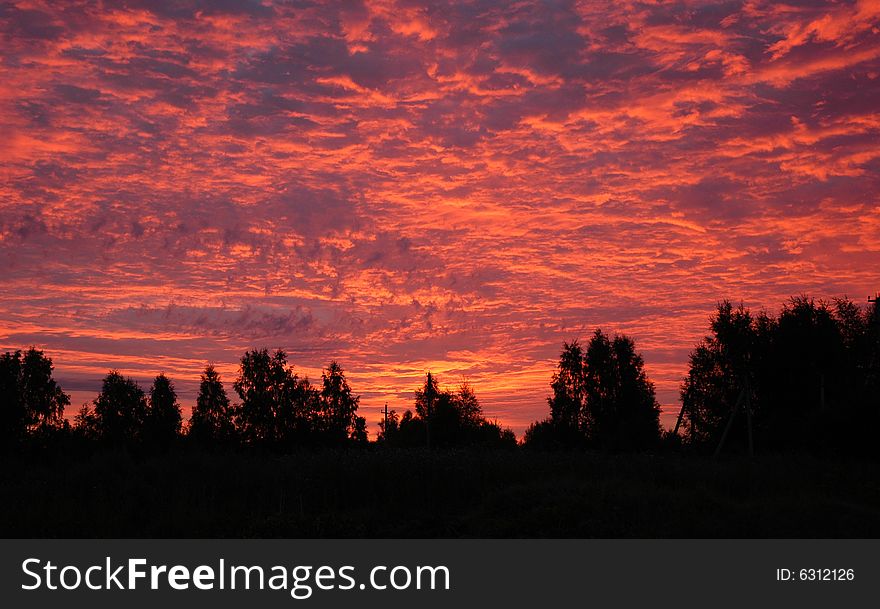 Beautiful red sunset, 
sky with cloud