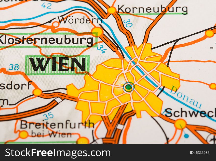 Wien city on a road map