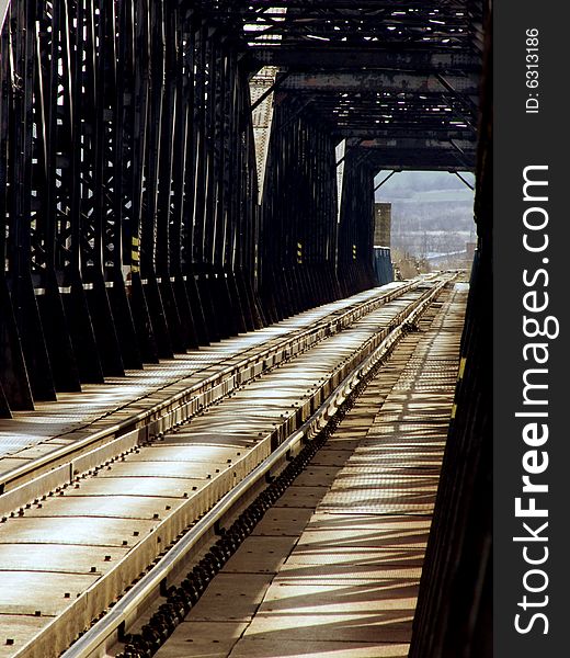 Track on steel railway's bridge. Track on steel railway's bridge