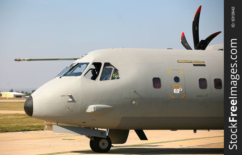 Detail of military airplane on ranway