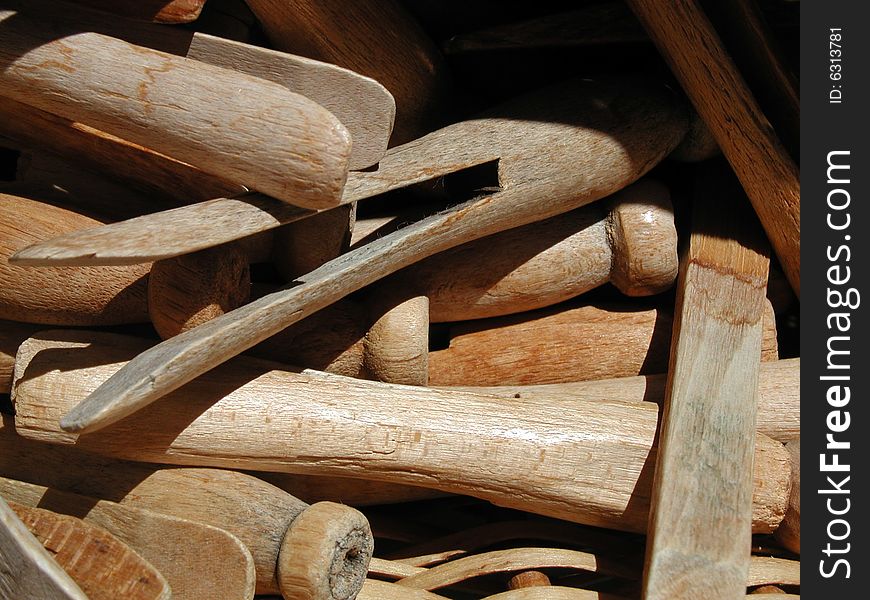 Close up of clothespins on a sunny day