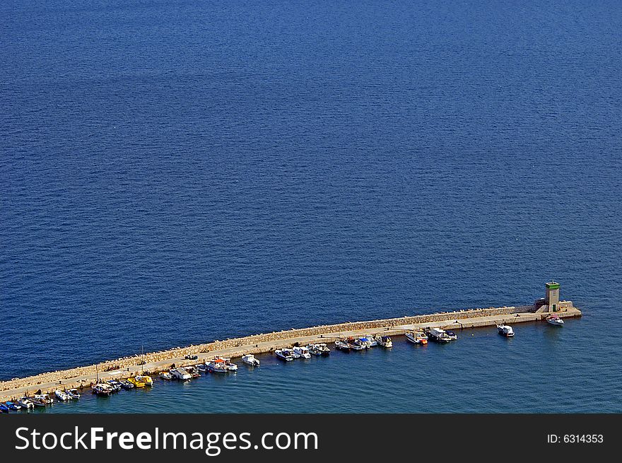 Landing stage in the Mediterranean Sea on a sunny day in July at the Isand Krk, Croatia.