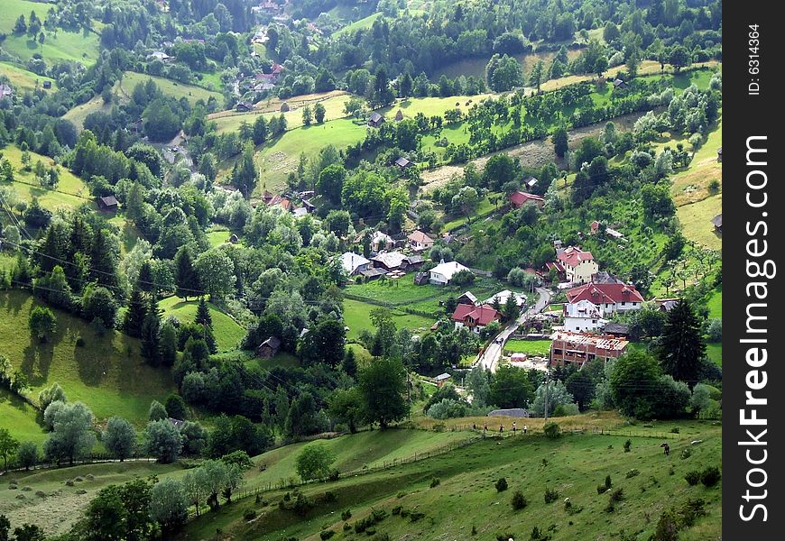 Mountain village in Romania - view from the top