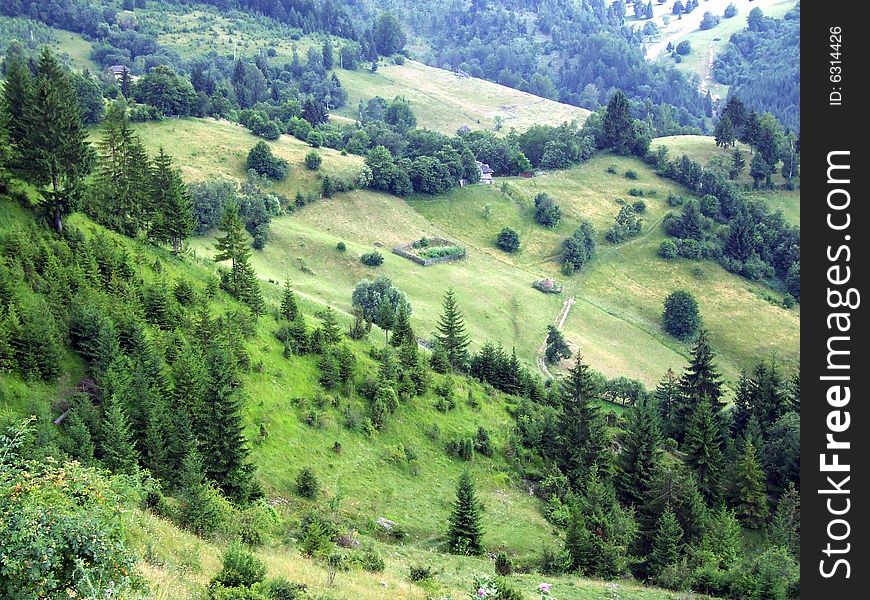 On the mountain in Romania - view from the top. On the mountain in Romania - view from the top