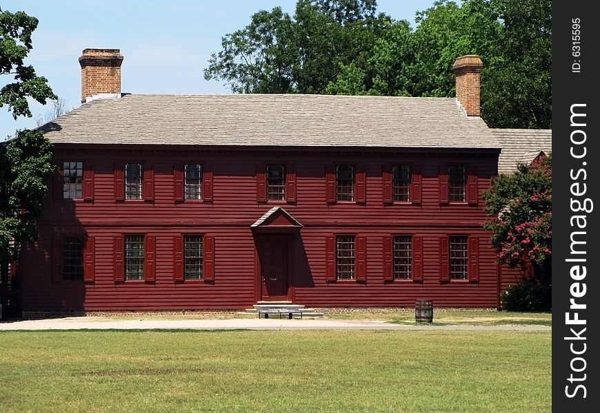 Red building at Historic Williamsburg, Virginia, USA.