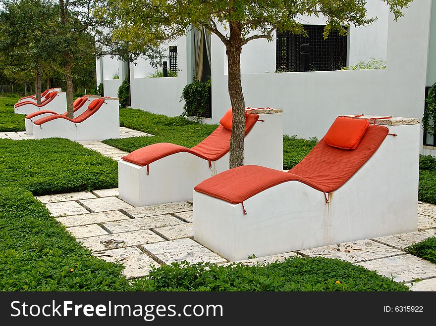 Outdoor Chaise Lounges at a Vacation Resort