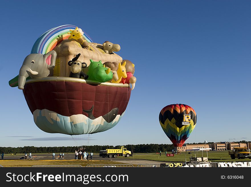 Noah's Ark - Hot air balloon in the blue sky. Noah's Ark - Hot air balloon in the blue sky.