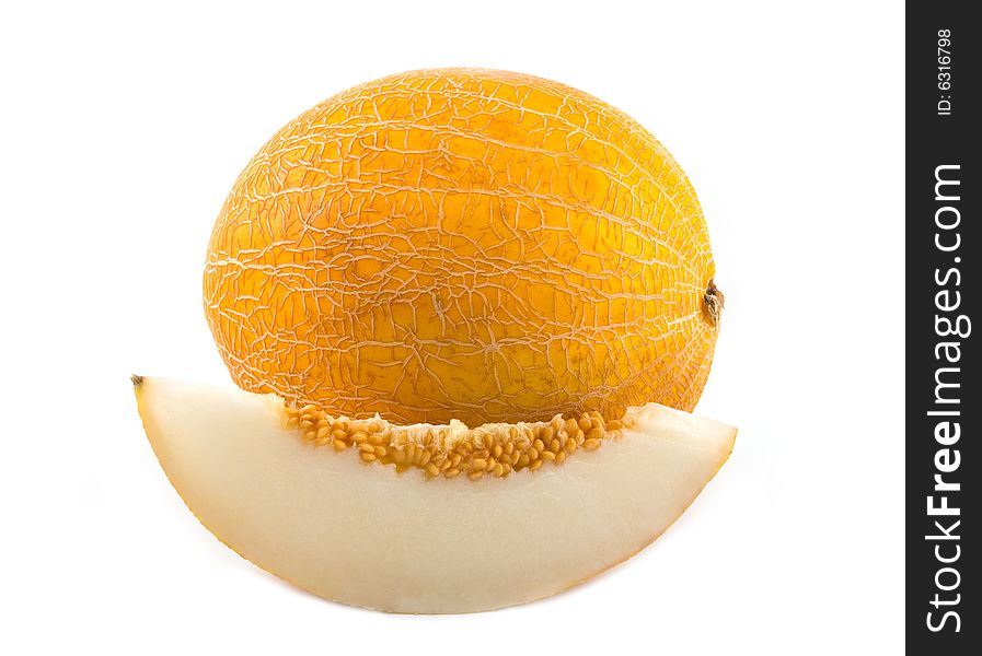 Plant and meal a yellow melon on 
a white background