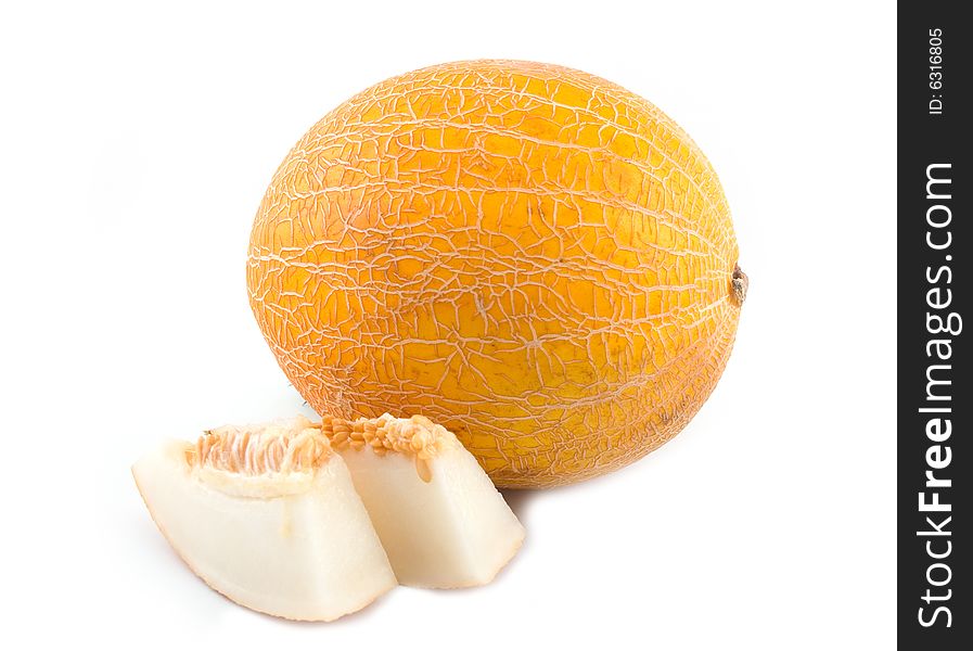 Plant and meal a yellow melon on 
a white background