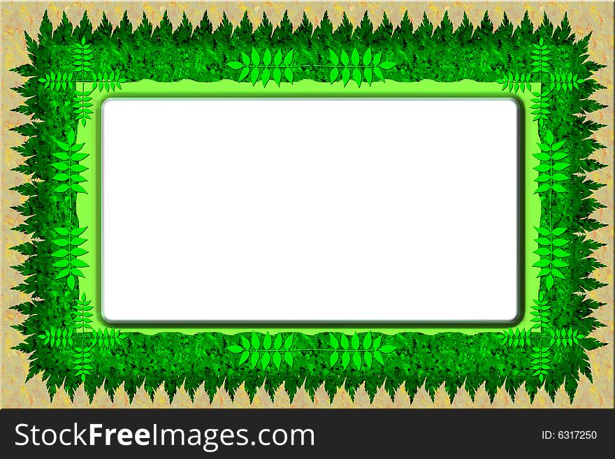 Green colour leaves and texture border generated by illustration on brown colour texture background. Green colour leaves and texture border generated by illustration on brown colour texture background