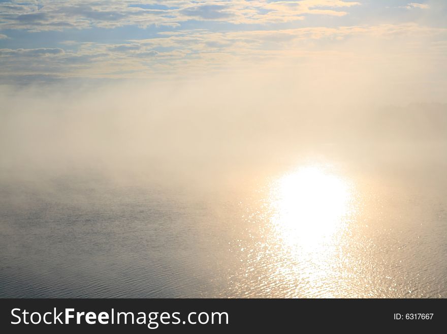 Foggy summer morning on lake. Foggy summer morning on lake