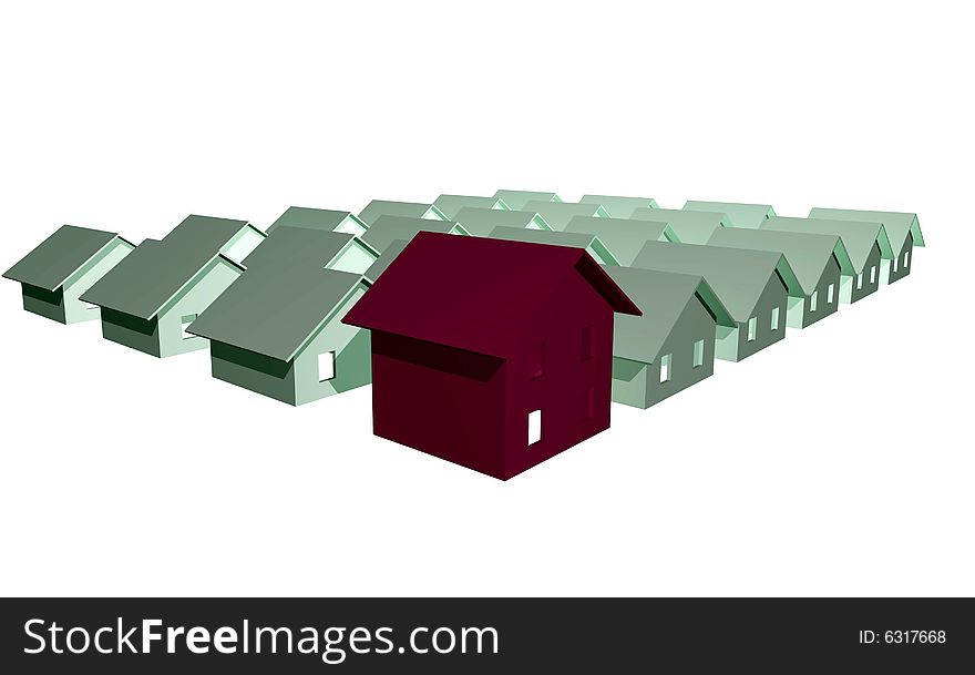 3D render of modern houses isolated over white background