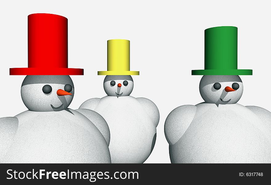 Abstract 3D snowmen isolated over white background