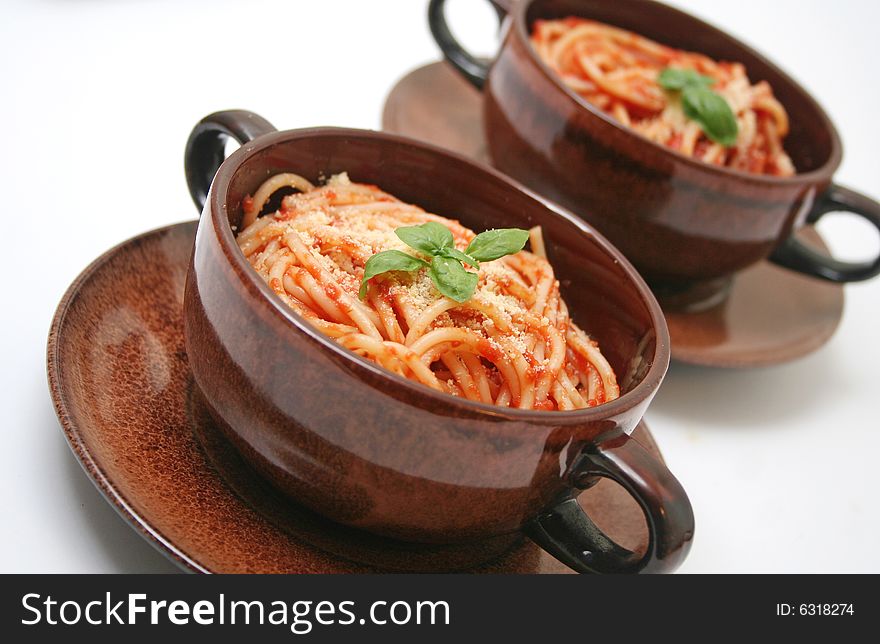 Italian meal of spaghetti with tomato-sauce. Italian meal of spaghetti with tomato-sauce