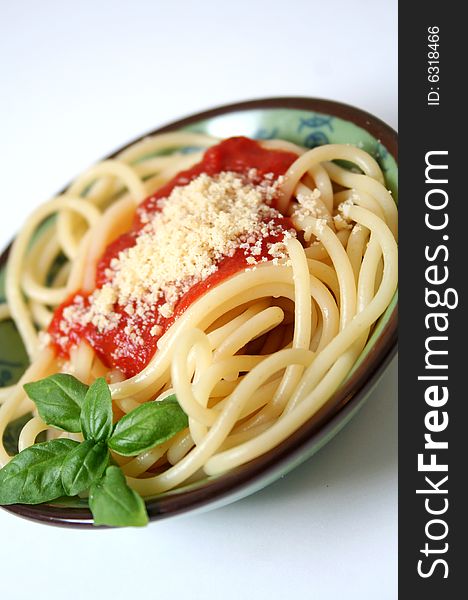 Fresh italian spaghetti with tomato-sauce and cheese. Fresh italian spaghetti with tomato-sauce and cheese