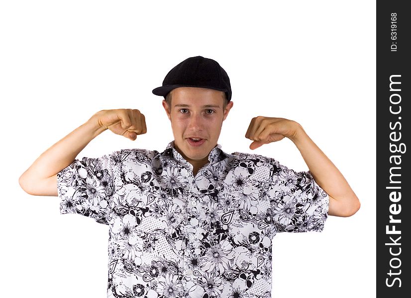 Teenager on a white background