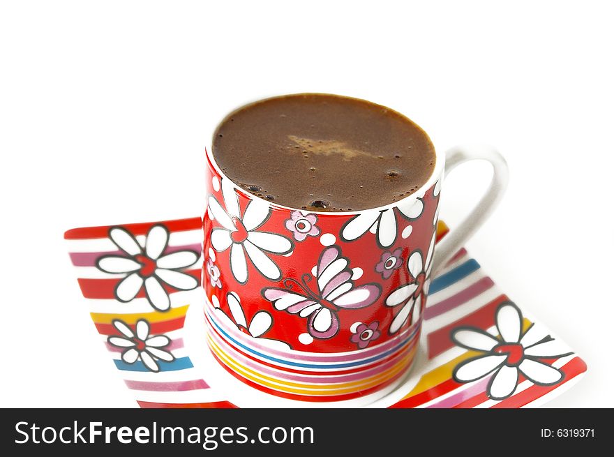 Closeup cup of black coffee isolated on the white