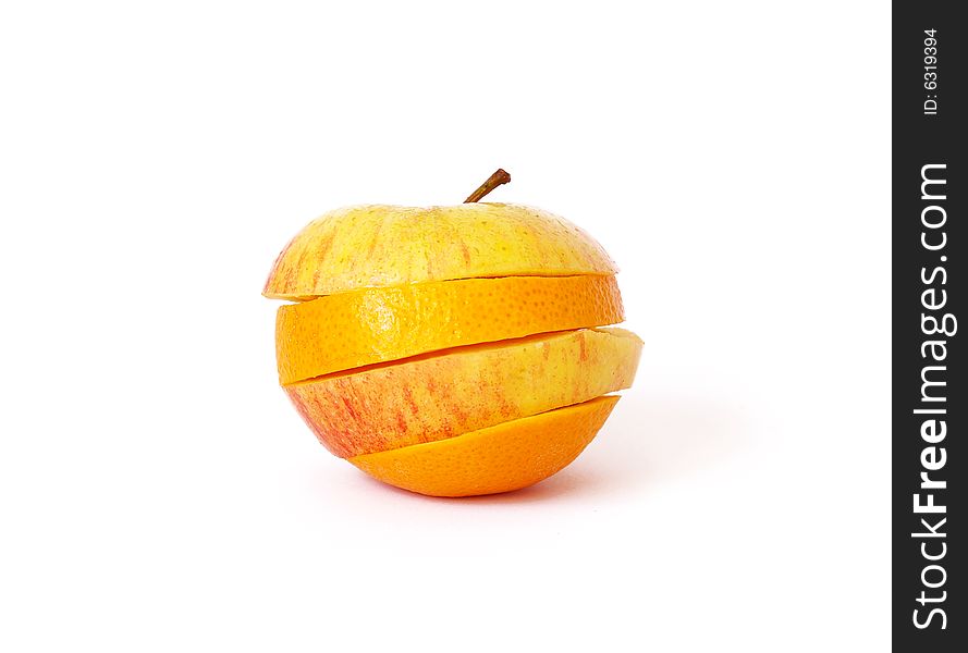 Orange and apple isolated on a white background