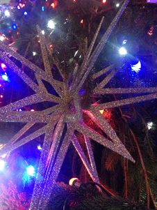 Decorations And Lights On A Christmas Tree In Bryant Park. Royalty Free Stock Photos