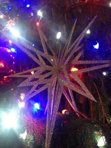 Decorations And Lights On A Christmas Tree In Bryant Park. Royalty Free Stock Photo