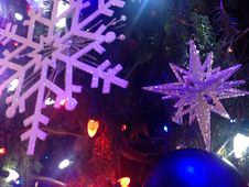 Decorations And Lights On A Christmas Tree In Bryant Park. Royalty Free Stock Photo