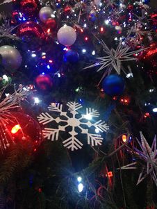 Decorations And Lights On A Christmas Tree In Bryant Park. Royalty Free Stock Photography