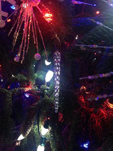 Decorations And Lights On A Christmas Tree In Bryant Park. Stock Photography