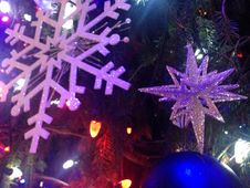 Decorations And Lights On A Christmas Tree In Bryant Park. Royalty Free Stock Photo