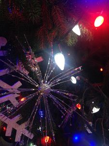 Decorations And Lights On A Christmas Tree In Bryant Park. Royalty Free Stock Photography