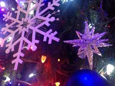 Decorations And Lights On A Christmas Tree In Bryant Park. Royalty Free Stock Images