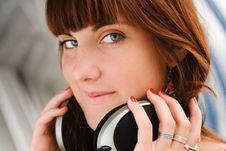 Pretty Girl With Big Headphones Stock Photography Pretty Girl With Big Headphones Stock Photography