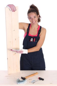 Woman Carpenter Holding Wooden Plank Royalty Free Stock Image Woman Carpenter Holding Wooden Plank Royalty Free Stock Image