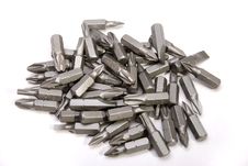 Screwdriver Bits On A White Linen Background Royalty Free Stock Photos Screwdriver Bits On A White Linen Background Royalty Free Stock Photos