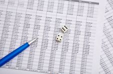 Blue Pen And Dice Stock Images