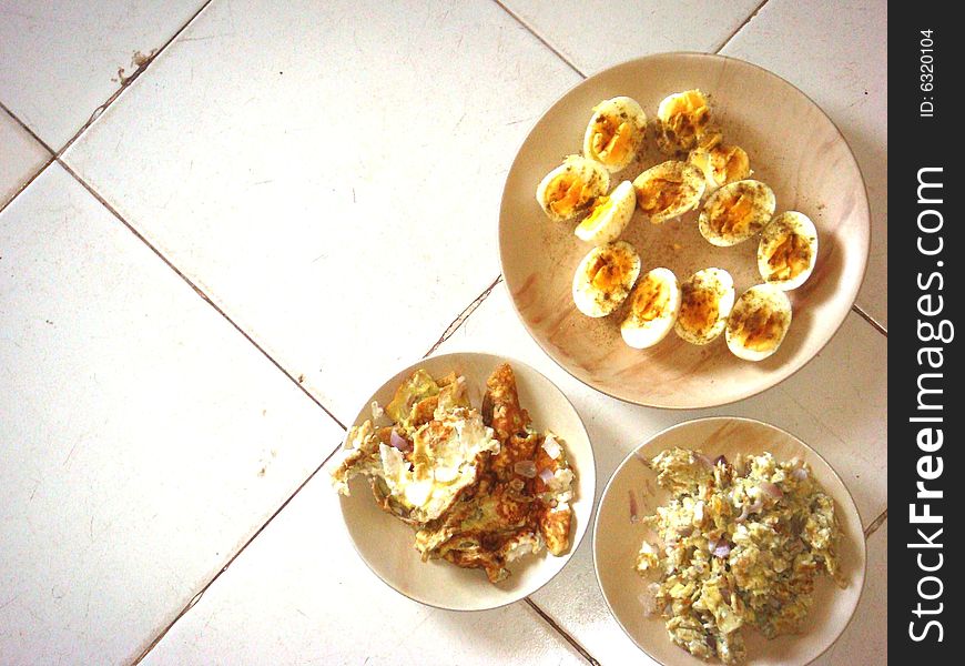 Three diffrent dishes of egg for the breakfast. Three diffrent dishes of egg for the breakfast.