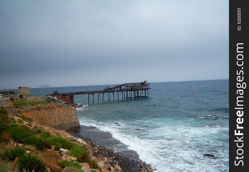 Landascape of old bridge in the mediterranean sea