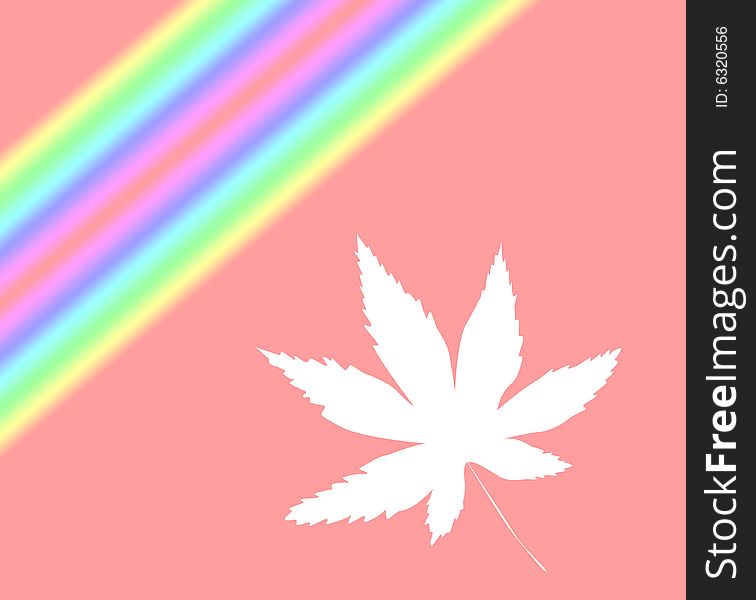 A white abstract leaf with a rainbow