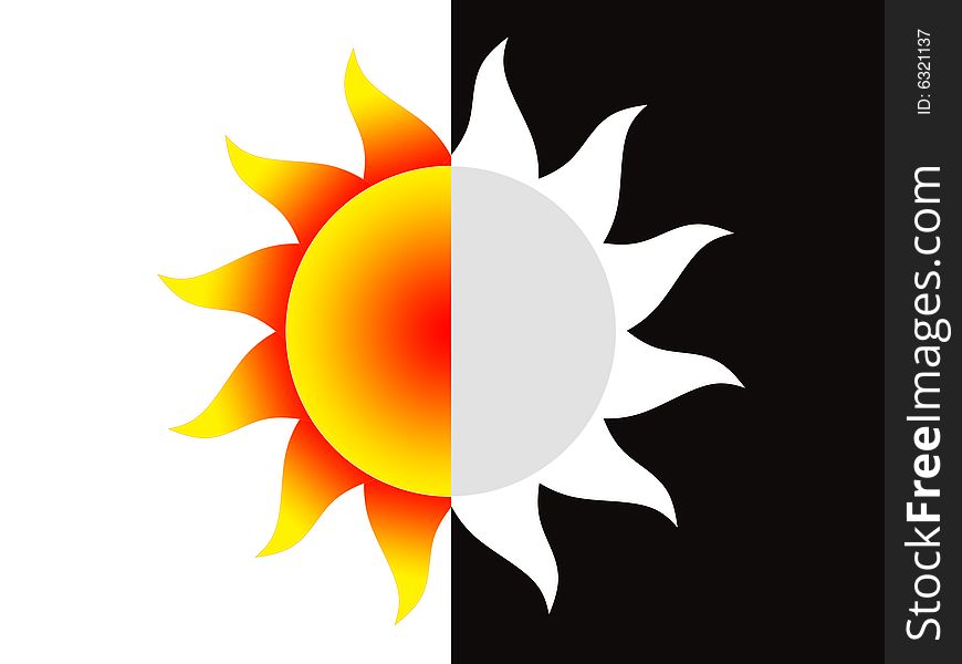 Symbol of the Sun on a black-and-white background. Symbol of the Sun on a black-and-white background