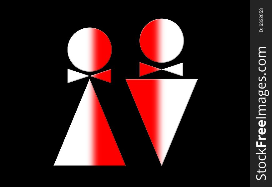 Symbol of the man and symbol of the woman on a black background. Symbol of the man and symbol of the woman on a black background
