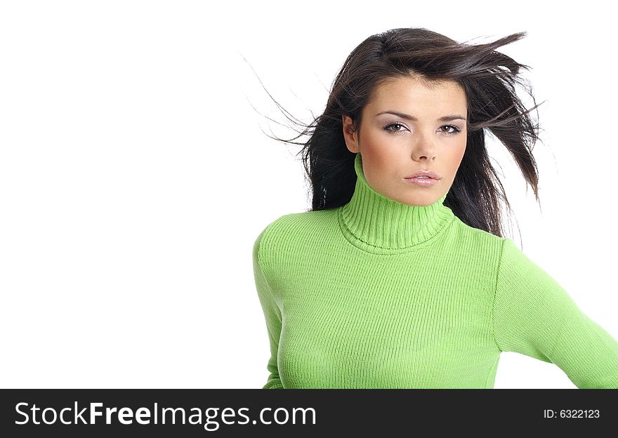 Sexy girl wearing green sweater