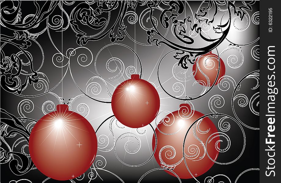 Christmas baubles on black-white background