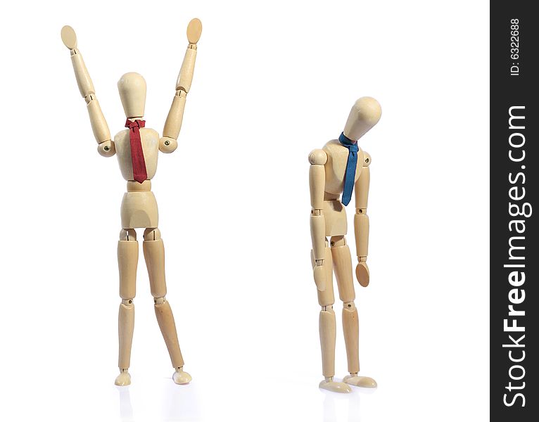 Models of human figures portraying a successful and an unsuccessful business man. Models of human figures portraying a successful and an unsuccessful business man.