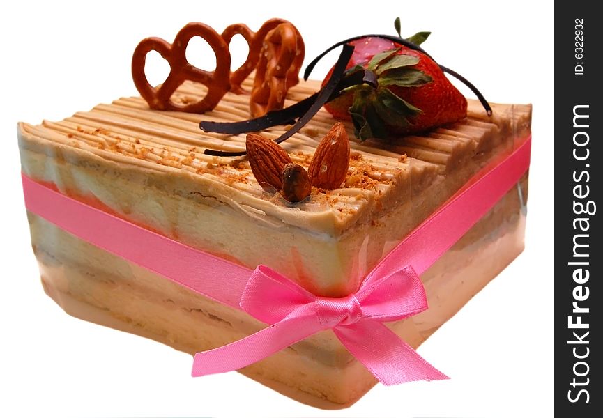 Almond cake slice with ribbon